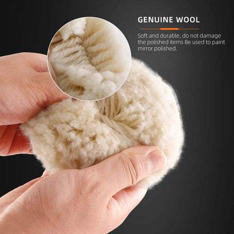 Close-up of natural wool texture on Five Piece Natural Wool Buffing Pad Set For Car Polishing 3 Inch 75mm With Hook And Loop Backing
