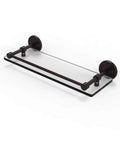 16 Inch Tempered Gallery Rail Glass Shelf in Antique Bronze Dope Brass Rail for kitchen or bath modern display easy mounting