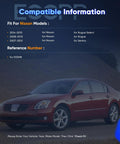 Car with text overlay detailing compatibility of Front Wheel Hub Bearing Assembly With ABS 5 Lug For Nissan Rogue 2008 To 2013, Rogue Select 2014 To 2015, Sentra 2007 To 2012, Renault Koleos 2009, OE 513298 Pair Ready To Roll