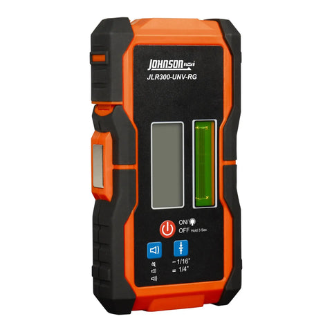 Universal Green and Red Rotary Laser Detector With Dual Sided LED Backlit Display IP54 Dust and Water Protection Fine and Coarse Modes For Precise Leveling And Quick Audible Visual Readouts Pro Grade Easy Read on orange and black body