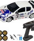 1/28 Scale RC Drift Car GTR 2.4GHz 4WD RTR With Gyro Drift Tires Realistic Body Proportional Steering Easy Setup For Beginners And Hobbyists To Nail Tight Drifts And Fast Laps shown with controller and accessories