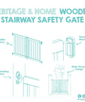 Wooden Baby Gate 23.5 To 42 Inches Walk Through Stair Gate For Doors Toddlers And Pets Kid Proof Easy Install infographic