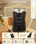ETL Certified 1500W PTC Space Heater with Thermostat on desk, showing touch display and safety features, black color
