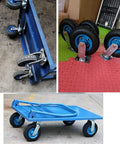 Heavy Duty Industrial Caster Wheels With Pneumatic Casters And Top Plate on blue rolling carts