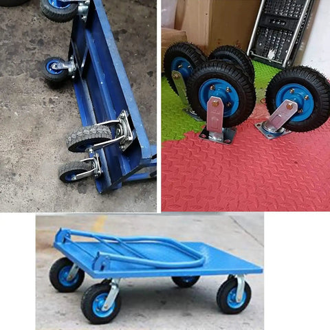 Heavy Duty Industrial Caster Wheels With Pneumatic Casters And Top Plate on blue rolling carts