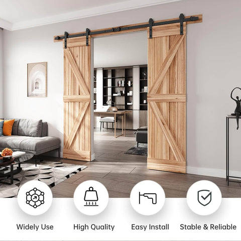 8 Ft Double Sliding Barn Door Hardware Kit With Straight Pulleys Heavy Duty Track System For 24 Inch Wide Double Doors