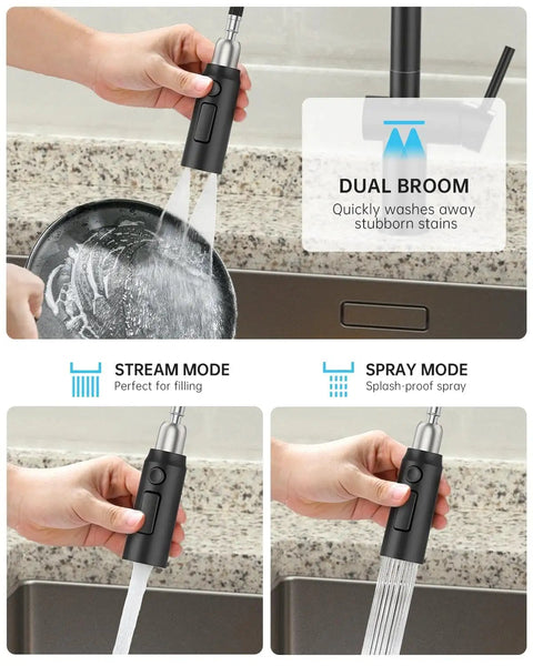 Matte Black Touchless Kitchen Faucet With Pull Down Sprayer, Hands Free Sensor in spray and stream modes over sink