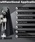 Side view of TechTONGDA metal lathe, industrial bench geared-head, 10x27 in, variable-speed, high torque