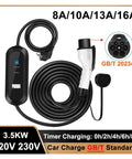 Beefy Rugged Level 2 EV Charger 220V 230V 16A 3.5kW Portable with Type 2 Cable and Schuko Plug, coiled cable visible