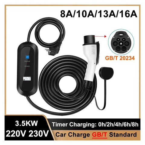 Beefy Rugged Level 2 EV Charger 220V 230V 16A 3.5kW Portable with Type 2 Cable and Schuko Plug, coiled cable visible