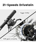 Beefed Up Dual Suspension 24 Inch Mountain Bike With 21 Speed Disc Brakes showing gear shifter and drivetrain close-up.