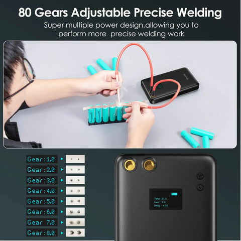 Man using 80 Level Adjustable Portable Spot Welder With LCD Screen Built In 6000mAh Battery 5m Nickel Cable And 4X4 Holders