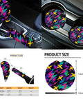 Dope Neon Abstract Car Seat Cover Set 16 Piece For Front And Rear Seats With Shoulder Pads Steering Wheel Cover Armrest Pad Cup Coasters Gear Shift Cover Handbrake Cover Rearview Mirror Cover And Car Trash Can For Auto Truck SUV, gear and cup covers