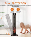 36 Inch Tower Space Heater For Large Rooms With 1500W Ceramic Electric Fireplace Effect, Adjustable Thermostat, Realistic 3D Flames, Smooth Oscillation And Wireless Remote Slams The Freeze Like A Champ with dual protection features.