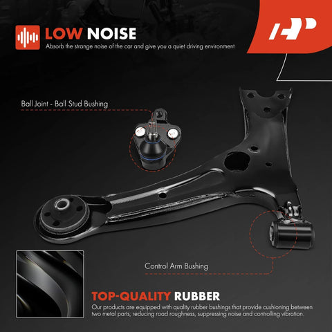 A-Premium front suspension lower control arm with ball joint and rubber bushing, black metal, side view