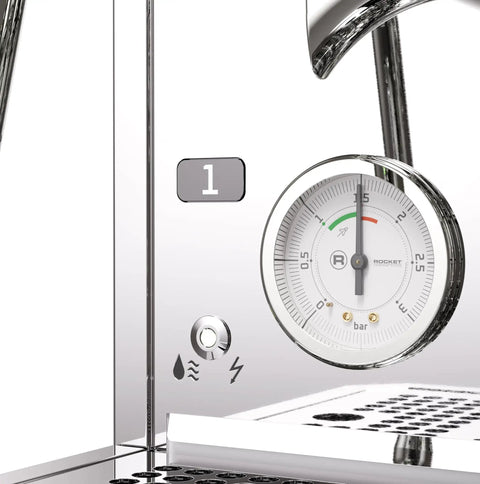 Close-up of PID temperature gauge on the Giotto Fast V Espresso Machine Vibratory Pump for pro-level shots.