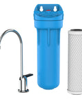 Undersink Water Filtration System With EZ Quick Connect 1 Quarter Inch Tubing - includes blue housing, CB3 cartridge, chrome faucet