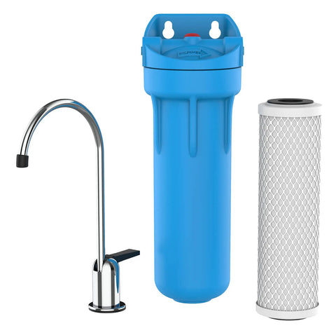 Undersink Water Filtration System With EZ Quick Connect 1 Quarter Inch Tubing - includes blue housing, CB3 cartridge, chrome faucet