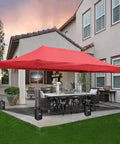 Red pop-up canopy with 4 Pack Canopy Water Weight Bags 25L Each, 220 Lbs Total, on a patio for stability