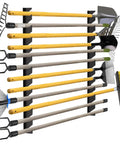 Heavy Duty Wall Mount Garage Tool Organizer Rack For No Fuss Long Handled Gear Like Shovels Rakes And Brooms, 250 Lbs Capacity