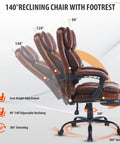 Big Tall Reclining Executive Office Chair With Footrest in multiple reclining positions and swivel features, brown leather