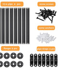 12 Inch Industrial Pipe Shelf Brackets Set Of 8 In Black Iron Rustic Finish For Wall Mounted DIY Shelving Great For Floating Shelves And Custom Pipe Furniture Projects showing pipes, screws, anchors, flanges, and straps