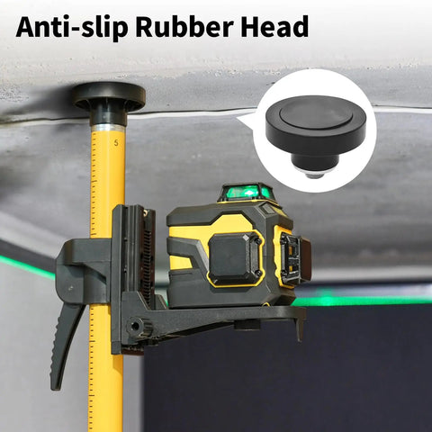 Built Like A Tank Telescoping Laser Level Stand With Hella Flexible 13.8 Foot Vertical Reach and Rock Solid Tripod Mount for No Sweat Setup on All Contractor Sites featuring anti-slip rubber head and yellow adjustment pole.