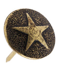 Top Shelf 100 Piece Star Bronze Furniture Tacks With Rust Proof Finish And Sleek Vintage Vibe For Straight Up Wood Repair And Sweet Upholstery Upcycling Work, close-up of decorative star tack.