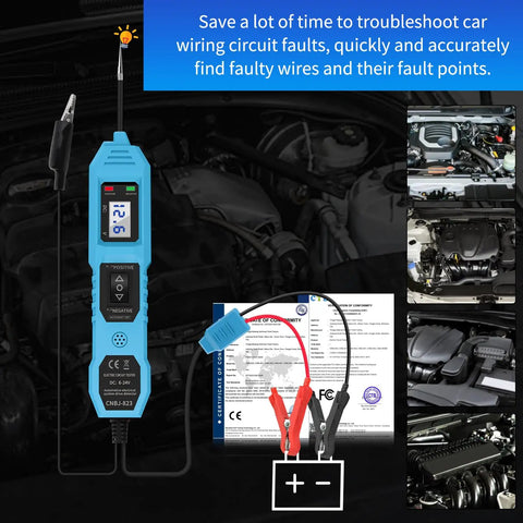 Versatile 6V 12V 24V Automotive Circuit Tester For Cars And Trucks, Fast Short Circuit Finder And Fuse Voltage Tester Light, Continuity Checker, No Guesswork Electric Diagnostic Tool That Makes Car Troubles A Breeze On The Go Blue, blue handheld DC tester with clips
