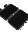 Dang Tough Portable Waterproof Plastic Toolbox With Rugged Latches For Nails Screws And Small Parts Doubles As Electrician Kit Case Mechanics Organizer And Pickup Truck Storage opened to show interior padding.