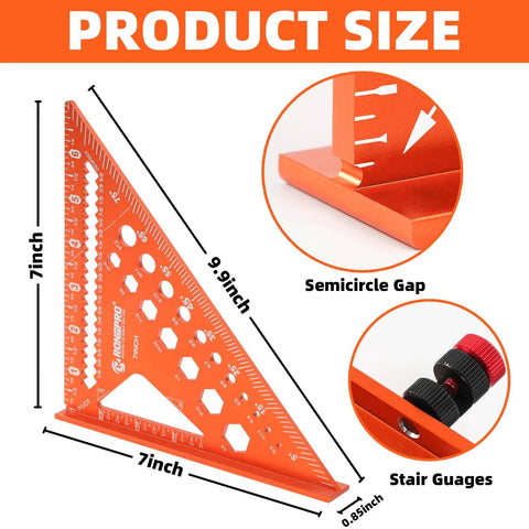 Rock Solid 2 Piece Rafter Square Set Featuring 12 Inch And 7 Inch Carpenter Squares Heavy Duty Aluminum Layout Tools with 7 inch square dimensions.