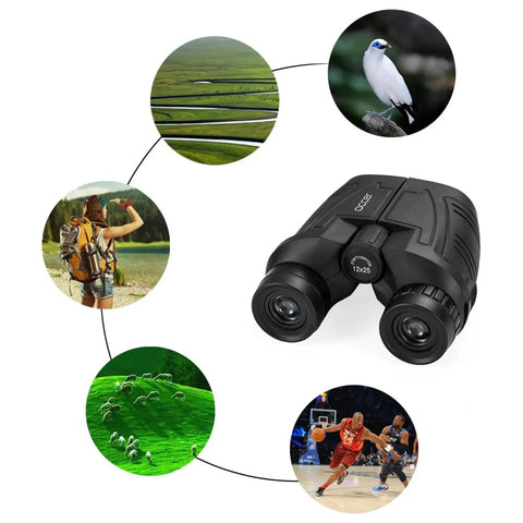 12x25 Compact Binoculars For Adults And Kids With Large Eyepieces, Waterproof All Weather, showing usage scenarios.