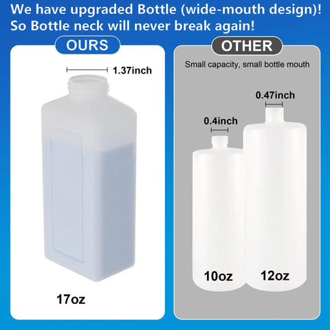 17oz wide-mouth bottle compared to smaller 10oz and 12oz bottles for Brushed Nickel Built-In Soap Dispenser For Kitchen Sink