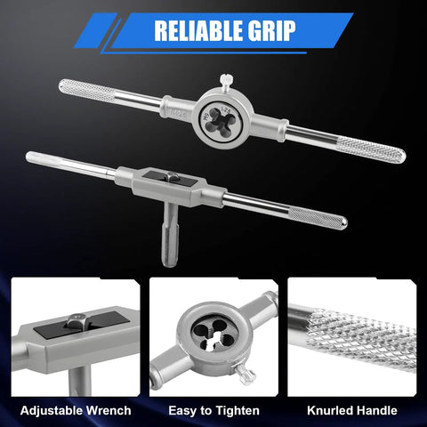 Pro Grade All In One Metric Tap And Die Set Kit With Storage Case M2 To M18 Thread Repair wrench handles and knurled grip