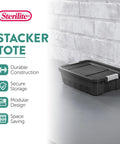 Six Pack 10 Gallon Stackable Storage Totes For Home Organization, Heavy Duty Plastic Bins with Recessed Lids and Latches