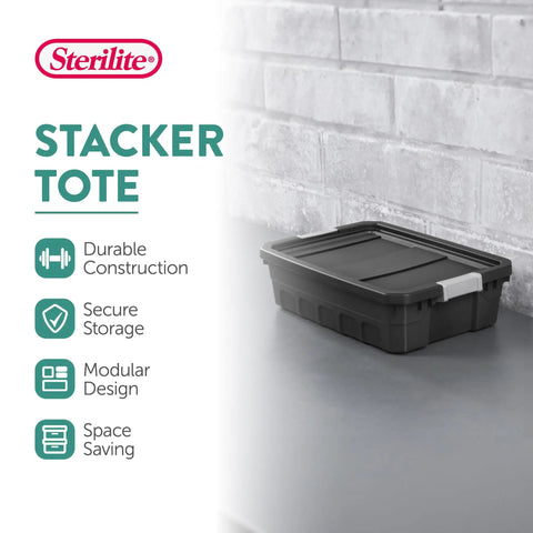 Six Pack 10 Gallon Stackable Storage Totes For Home Organization, Heavy Duty Plastic Bins with Recessed Lids and Latches