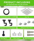 Misting Irrigation Kit For Plants With One Quarter Inch And One Half Inch Tubing adjustable nozzles end plugs clips filter heads metal misting