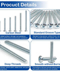 Product details of 50 Pack 8-32 x 1-1/4 Inch Cabinet Door And Drawer Screws With Phillips Or Slotted Heads Blue Zinc Plated Carbon Steel Truss Head Machine Screws showing material and use.