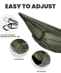 Ultra Lightweight Camping Hammock Underquilt For 3 Season Insulation In OD Green 1 Oz 20D Nylon Shell Synthetic Silk Fill with carabiners