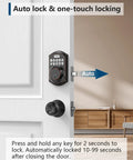 Keyless Entry Door Lock With Keypad For Front Door, Smart Deadbolt With Auto Lock, 20 Access Codes Plus One Time Use Code, Easy Install, Oil Rubbed Bronze Finish, Includes 2 Keys installed on white door with text showing auto-lock feature.