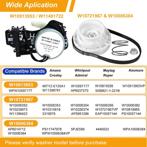 Washer Drive System Repair Kit With Shift Actuator W10913953 And Splutch Pulley Cam W10721967 Plus Drive Belt W10006384 For Whirlpool Maytag Kenmore Top Load Washers That Gets Your Agitation And Spin Back On Track, parts shown
