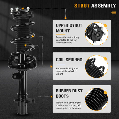 Diagram of Honda CR V Front Complete Strut Shock Absorber With Spring Assembly For 2007 To 2014 2 4L Models Two Piece Replacement Set