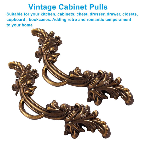 Six-Piece Vintage Cabinet Pulls Handles In Bronze Finish with European Style for Kitchen and Dresser, 5.31 Inch Length