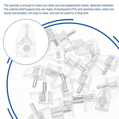 20 Pack Plastic Shelf Support Pegs For Cabinets And Shelves, L Shaped 3mm Pins For Glass And Wood, visible close-up view