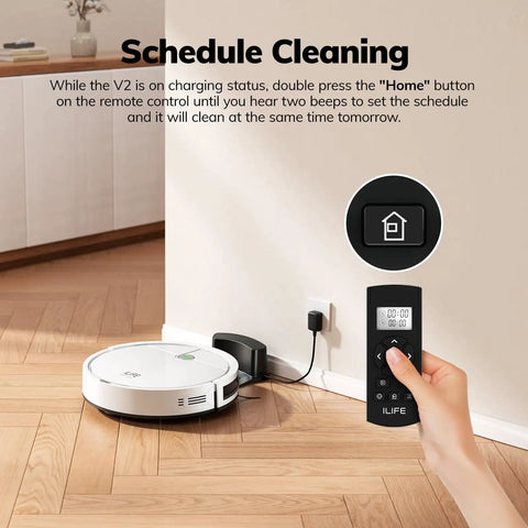 V2 Robot Vacuum Cleaner With Tangle Free Suction And Ultra Slim Two Point Nine Nine Inch Profile 120 Minute Runtime Self Charging Design Ideal For Pet Hair And Hard Floors charging station and remote control
