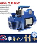 Top Shelf Heavy Duty 250W Vacuum Pump And Dual Manifold Refrigerant Kit With Hella Precise Pressure Gauge showcasing blue motor and tools.