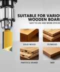 Pro Grade 100 Piece Router Bit Set With One Quarter Inch Shank Tungsten Carbide Bits used on various wooden boards