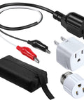Circuit Breaker Finder Accessory Kit With Clips Light Socket Adapter And 3 Prong To 2 Prong Grounding Outlet Adapter Plus Handy Carrying Case For ET300 ET310 Compatibility Upgrade Must Have For DIY Home Electrical Projects. Includes cords, adapters, and carrying case.