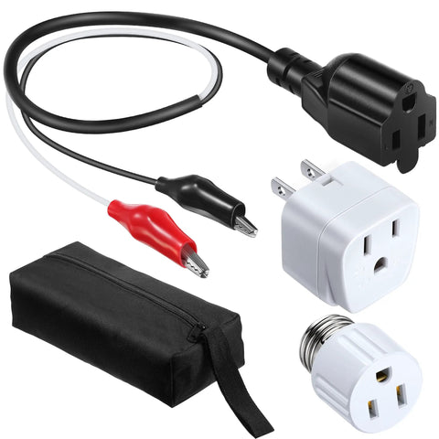 Circuit Breaker Finder Accessory Kit With Clips Light Socket Adapter And 3 Prong To 2 Prong Grounding Outlet Adapter Plus Handy Carrying Case For ET300 ET310 Compatibility Upgrade Must Have For DIY Home Electrical Projects. Includes cords, adapters, and carrying case.
