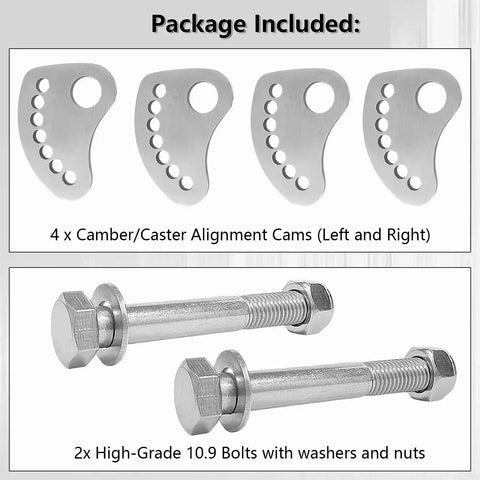 Upper Arm Caster Bolt Kit For Chevy Silverado And Gmc Sierra 1500 2500 3500 Trucks Suspension Hardware Adjustable Camber Parts Two Pack with alignment cams and high-grade bolts.